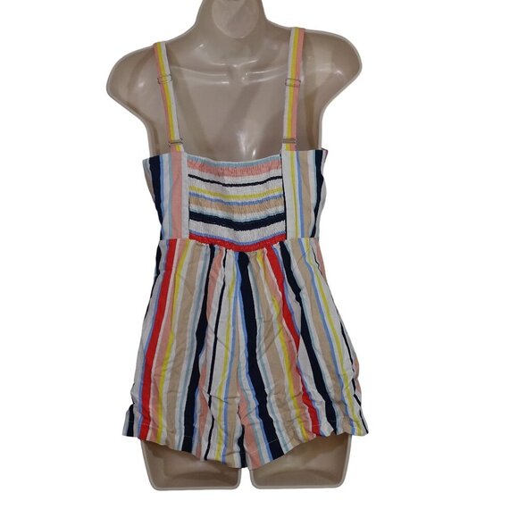 Forever 21 Sleeveless Multicolor Stripe Buttoned Romper Women Size M Rayon Linen - Picture 3 of 12